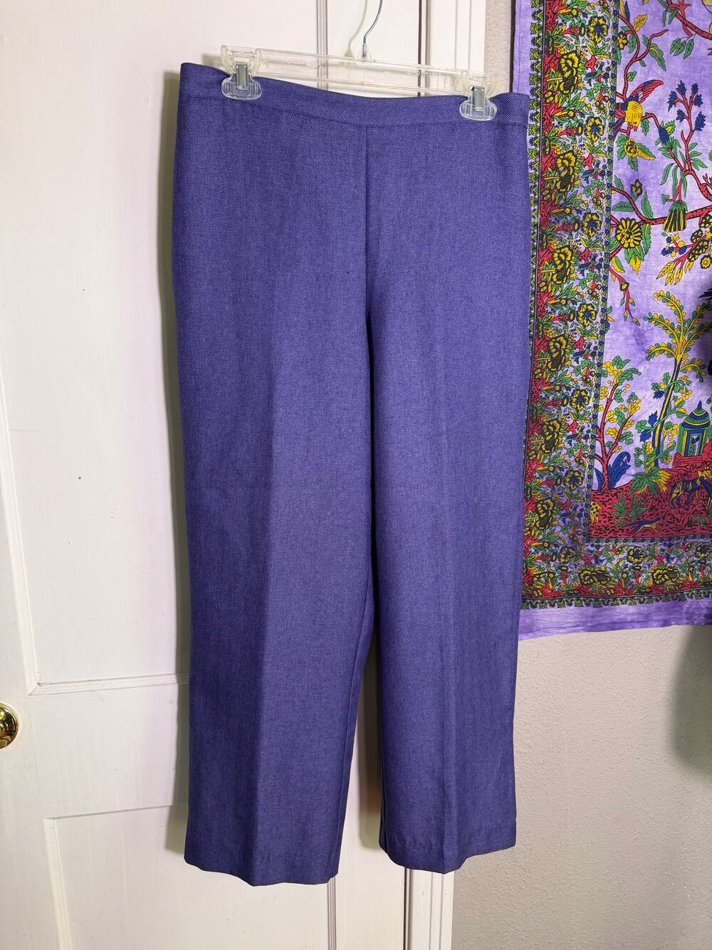 Alfred Dunner Womens 12 Purple Herringbone Pull On Pants Elastic Waist Straight